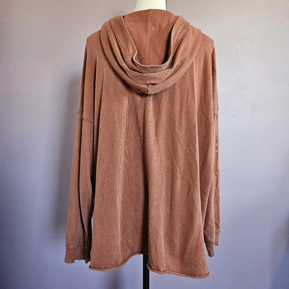 Lace-Up Hooded Pullover Top - Rust - Picture 9 of 14